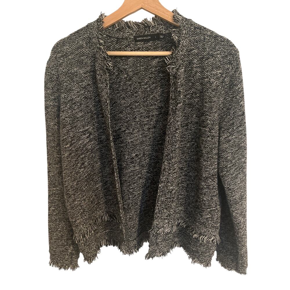 Karen Millen Tweed Fringe Blazer‎ in Gray Size Large
